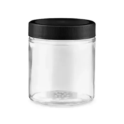 بلیک سکرو ڑککن کے ساتھ 4oz صاف گلاس سٹوریج جار بلیک سکرو ڑککن کے ساتھ 4oz صاف گلاس سٹوریج جار